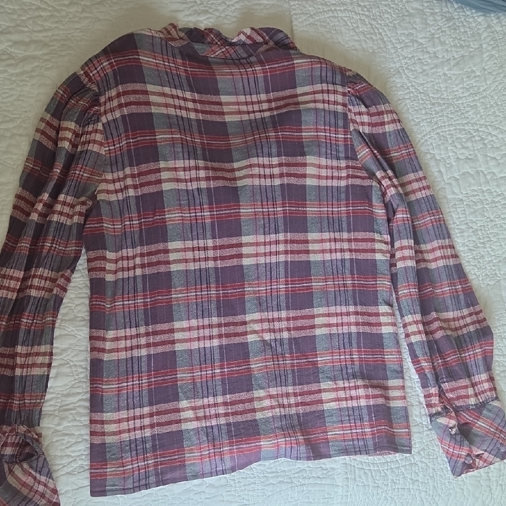 Sézane Purple and Pink Plaid Button-Up Blouse - Picture 5 of 6